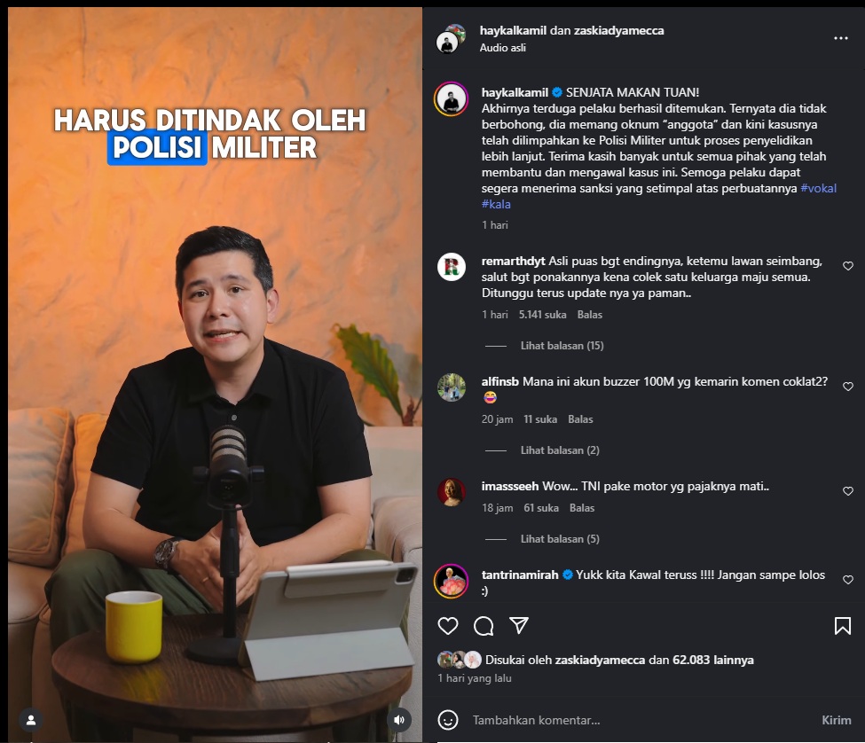 Pelaku penganiayaan sopir Zaskia Adya Mecca adalah oknum TNI